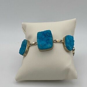 Large turquoise blue druzy bracelet set in 925 Sterling silver.